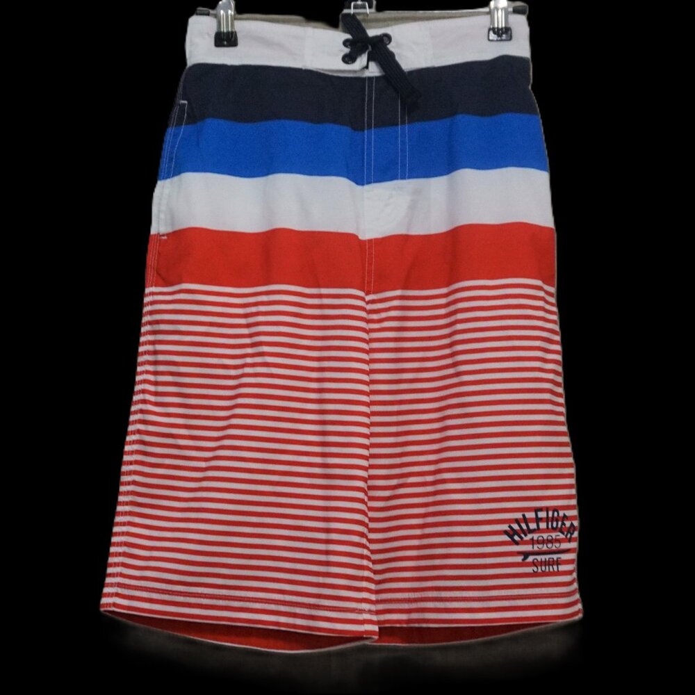 Tommy Hilfiger Striped Red White and Blue Swim Trunks Boys Size Medium (12-14)